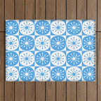 Atomic Dots Checkered Mid Century Modern Retro Blue and White Pattern Outdoor Rug Gallery Image 1