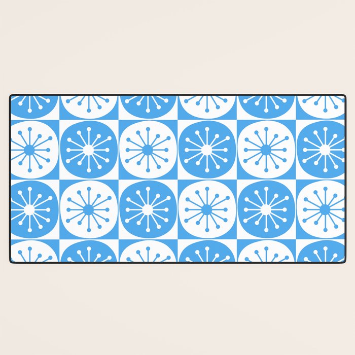 Atomic Dots Checkered Mid Century Modern Retro Blue and White Pattern Desk Mat Gallery Image 3