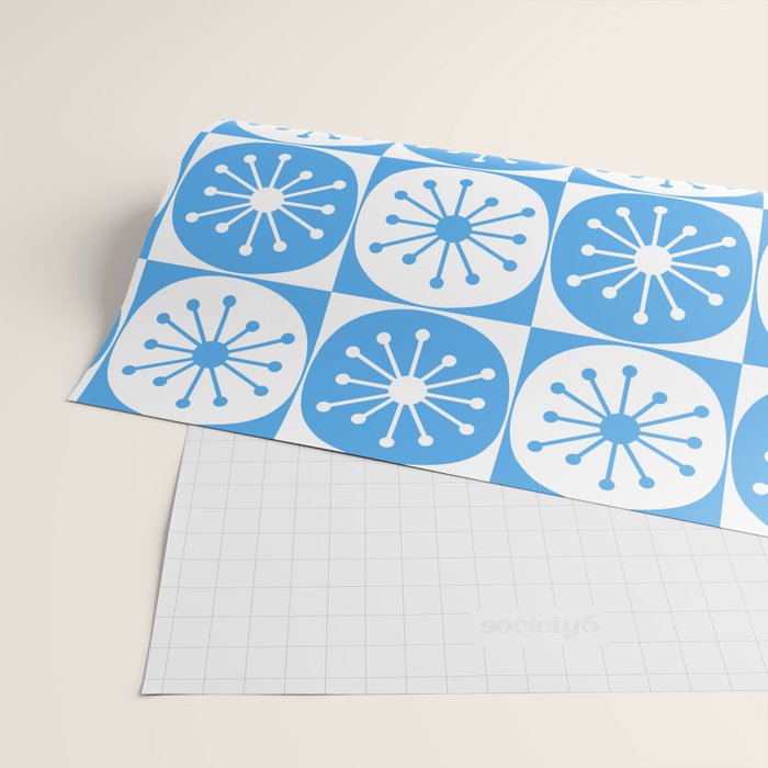 Atomic Dots Checkered Mid Century Modern Retro Blue and White Pattern Wrapping Paper Gallery Image 2