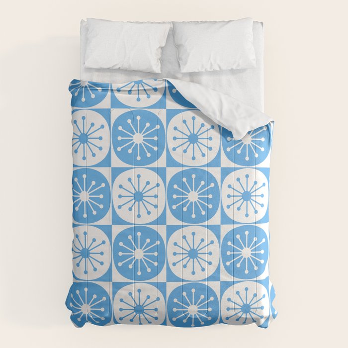 Atomic Dots Checkered Mid Century Modern Retro Blue and White Pattern Comforter Gallery Image 6