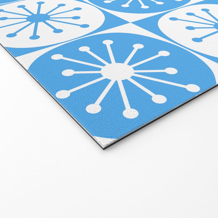 Atomic Dots Checkered Mid Century Modern Retro Blue and White Pattern Welcome Mat Gallery Image 2