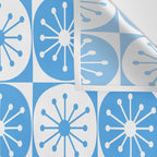 Atomic Dots Checkered Mid Century Modern Retro Blue and White Pattern Wall Tapestry Gallery Image 3