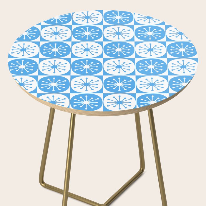 Atomic Dots Checkered Mid Century Modern Retro Blue and White Pattern Side Table Gallery Image 2
