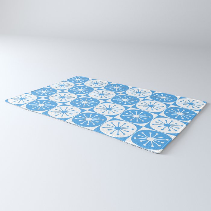 Atomic Dots Checkered Mid Century Modern Retro Blue and White Pattern Rug Gallery Image 3