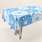 Atomic Dots Checkered Mid Century Modern Retro Blue and White Pattern Tablecloth Gallery Image 1