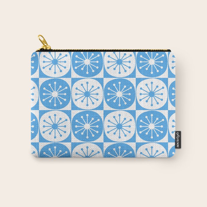 Atomic Dots Checkered Mid Century Modern Retro Blue and White Pattern Carry All Pouch Gallery Image 1