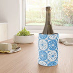 Atomic Dots Checkered Mid Century Modern Retro Blue and White Pattern Wine Chiller Gallery Image 4