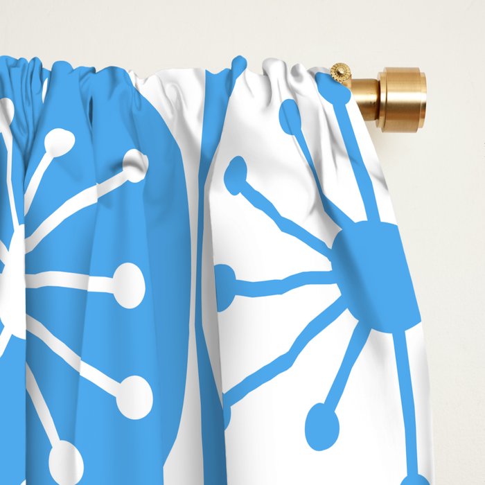 Atomic Dots Checkered Mid Century Modern Retro Blue and White Pattern Window Curtain Gallery Image 2
