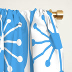 Atomic Dots Checkered Mid Century Modern Retro Blue and White Pattern Window Curtain Gallery Image 2