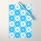 Atomic Dots Checkered Mid Century Modern Retro Blue and White Pattern Wrapping Paper Gallery Image 1