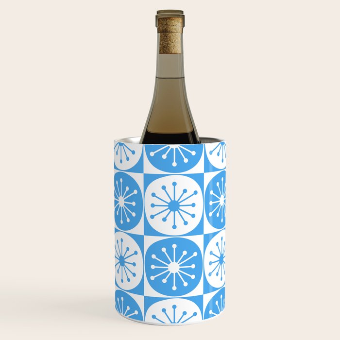 Atomic Dots Checkered Mid Century Modern Retro Blue and White Pattern Wine Chiller Gallery Image 3