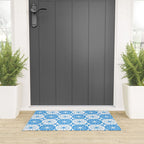 Atomic Dots Checkered Mid Century Modern Retro Blue and White Pattern Welcome Mat Gallery Image 3