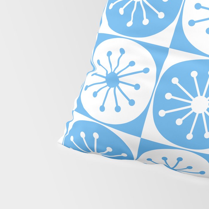 Atomic Dots Checkered Mid Century Modern Retro Blue and White Pattern Pillow Sham Gallery Image 4