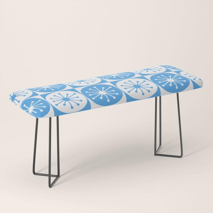 Atomic Dots Checkered Mid Century Modern Retro Blue and White Pattern Bench Gallery Image 1