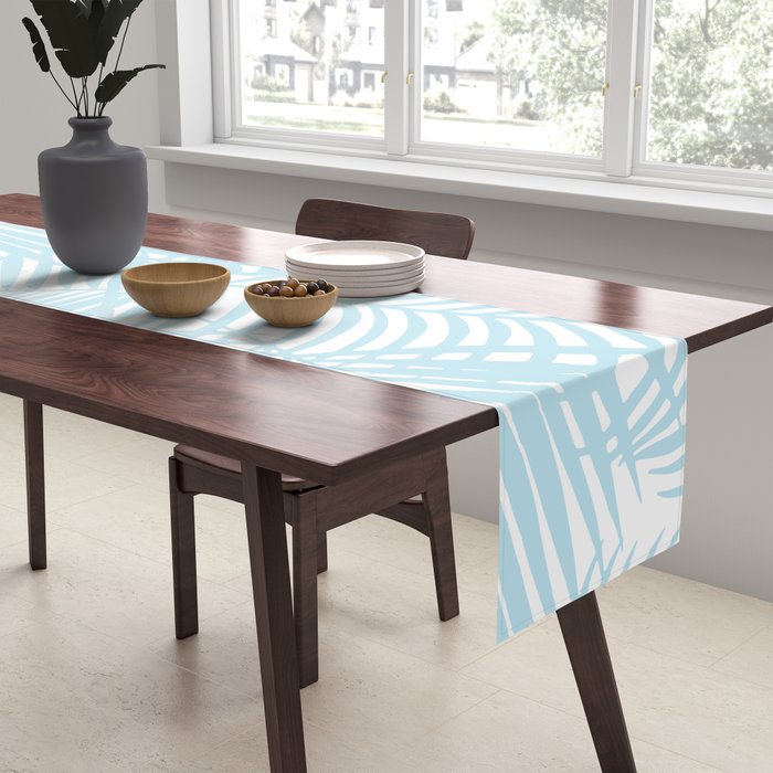 Pastel blue modern simple tropical palm tree Table Runner Gallery Image 2