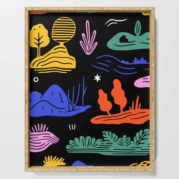 Colorful nature landscape doodle pattern Serving Tray Gallery Image 1