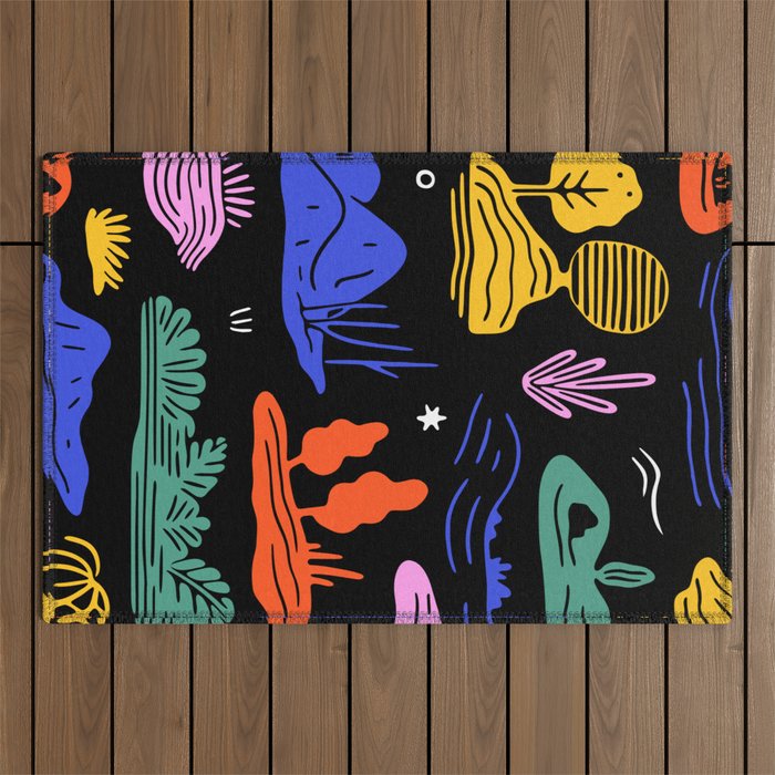Colorful nature landscape doodle pattern Outdoor Rug Gallery Image 1