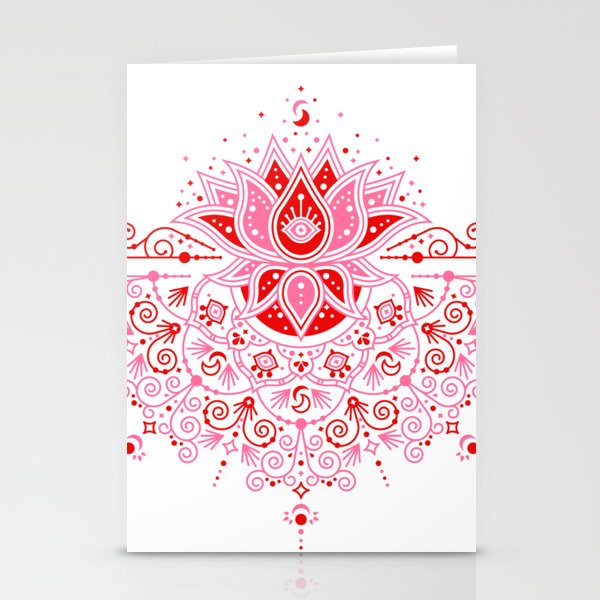Lotus Blossom Mandala - Red & Pink Palette Stationery Card Gallery Image 2