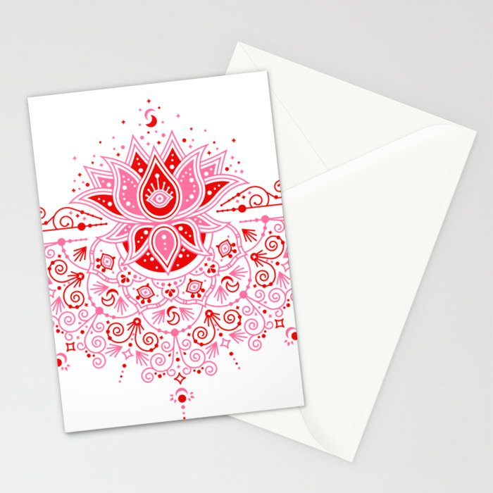 Lotus Blossom Mandala - Red & Pink Palette Stationery Card Gallery Image 2