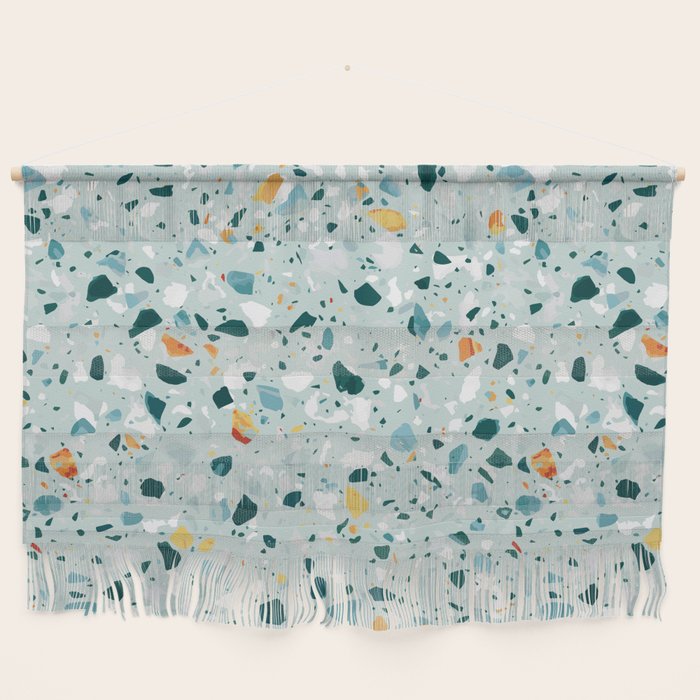 Mint Terrazzo, Eclectic Marble Texture Pattern, Colorful Neutral Pastel Illustration, Floor Tiles Wall Hanging Gallery Image 1