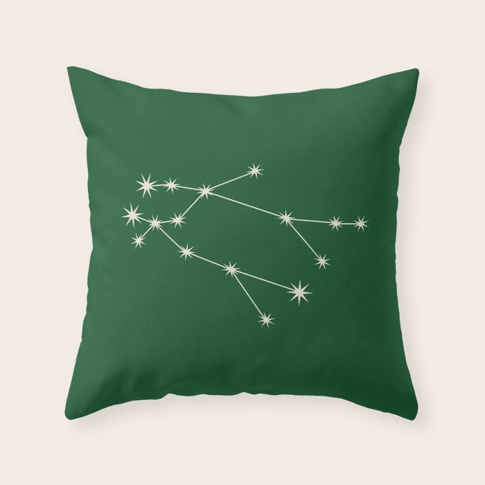 Gemini Zodiac Star Constellation Line Art Green Throw Pillow Gallery Image 1
