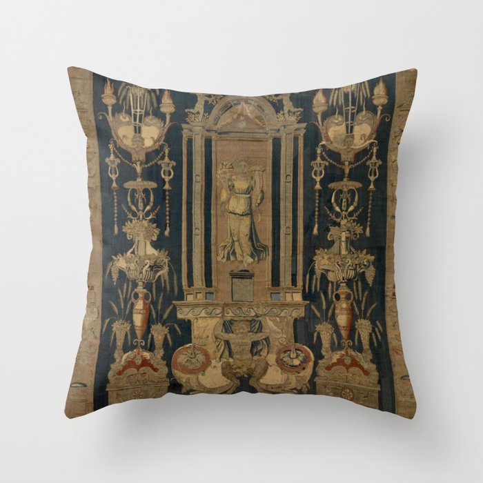 Antique 16th Century Goddess Ceres Grotesque Flemish Tapestry Throw Pillow Gallery Image 6