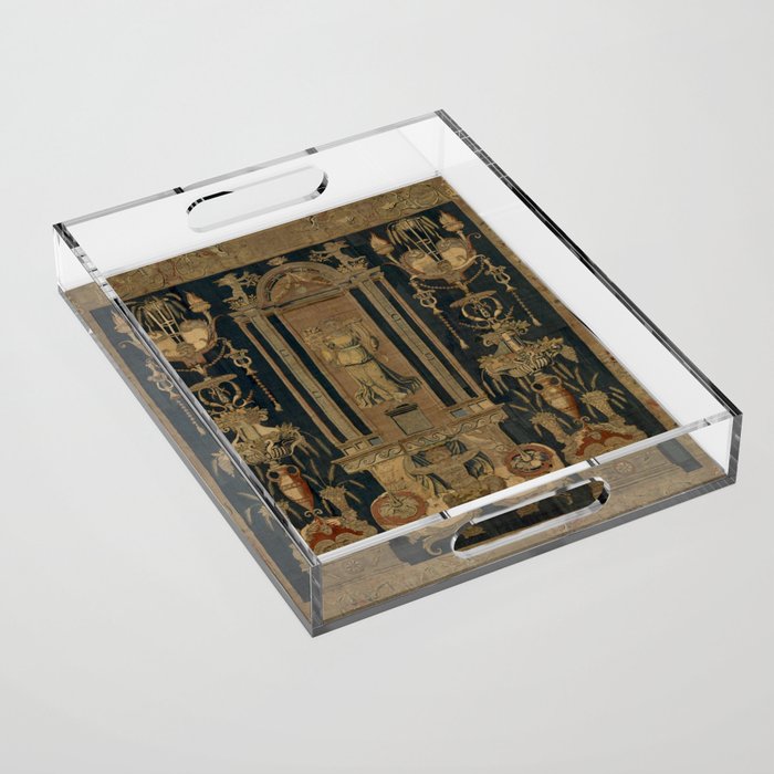 Antique 16th Century Goddess Ceres Grotesque Flemish Tapestry Acrylic Tray Gallery Image 1