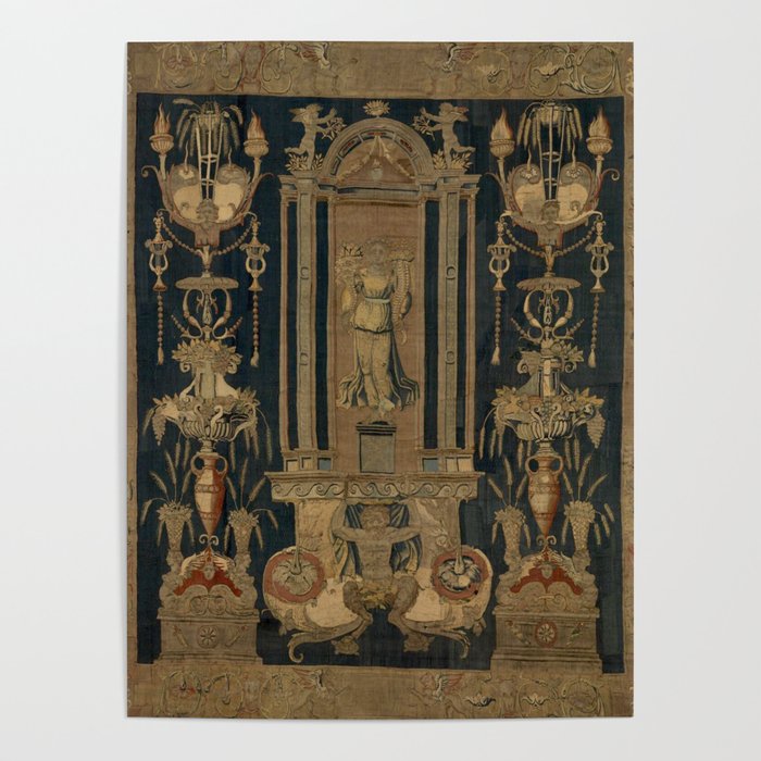 Antique 16th Century Goddess Ceres Grotesque Flemish Tapestry Poster Gallery Image 1