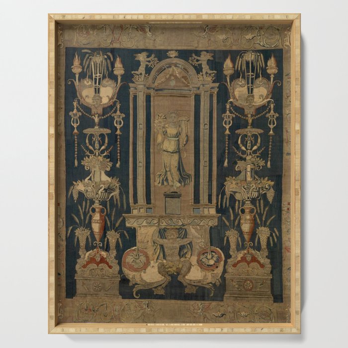 Antique 16th Century Goddess Ceres Grotesque Flemish Tapestry Serving Tray Gallery Image 1