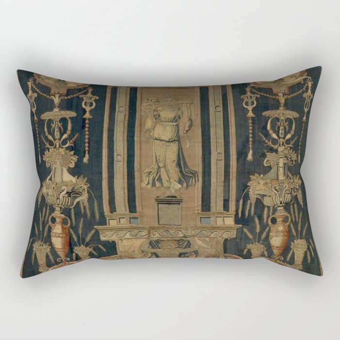 Antique 16th Century Goddess Ceres Grotesque Flemish Tapestry Rectangular Pillow Gallery Image 1