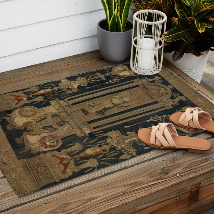 Antique 16th Century Goddess Ceres Grotesque Flemish Tapestry Outdoor Rug Gallery Image 2