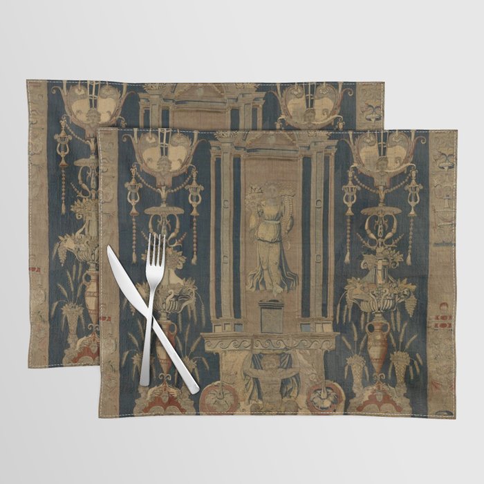 Antique 16th Century Goddess Ceres Grotesque Flemish Tapestry Placemat Gallery Image 1