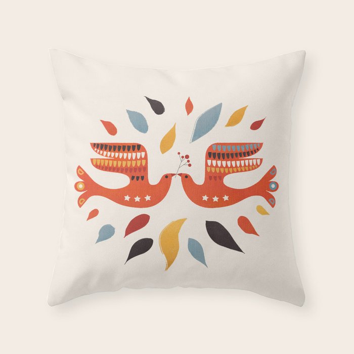A Pair Of Festive Birds Throw Pillow Gallery Image 1