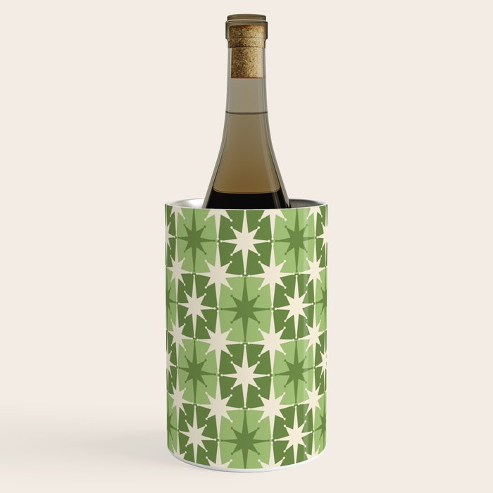 Mid Century Modern Atomic Stars Retro Checkered Starburst Pattern Sage Olive Green Wine Chiller Gallery Image 1