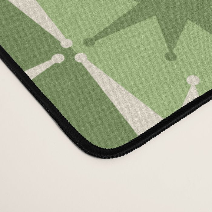 Mid Century Modern Atomic Stars Retro Checkered Starburst Pattern Sage Olive Green Desk Mat Gallery Image 4