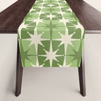 Mid Century Modern Atomic Stars Retro Checkered Starburst Pattern Sage Olive Green Table Runner Gallery Image 1