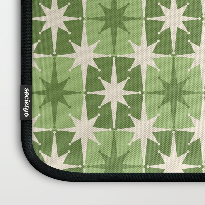 Mid Century Modern Atomic Stars Retro Checkered Starburst Pattern Sage Olive Green Laptop Sleeve Gallery Image 3