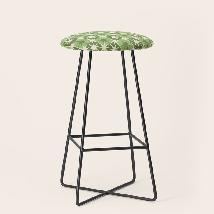 Mid Century Modern Atomic Stars Retro Checkered Starburst Pattern Sage Olive Green Stool Gallery Image 1