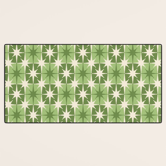Mid Century Modern Atomic Stars Retro Checkered Starburst Pattern Sage Olive Green Desk Mat Gallery Image 3