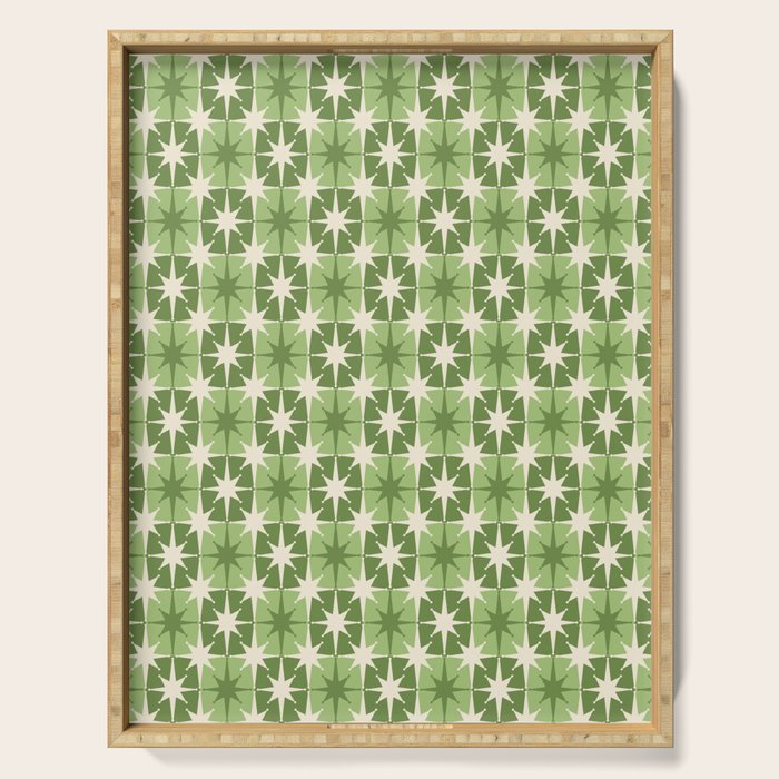 Mid Century Modern Atomic Stars Retro Checkered Starburst Pattern Sage Olive Green Serving Tray Gallery Image 1