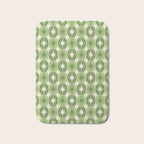 Mid Century Modern Atomic Stars Retro Checkered Starburst Pattern Sage Olive Green Bath Mat Gallery Image 1