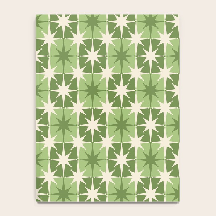 Mid Century Modern Atomic Stars Retro Checkered Starburst Pattern Sage Olive Green Notebook Gallery Image 4