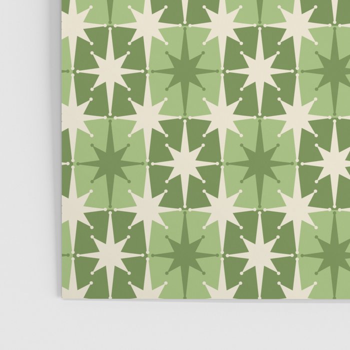 Mid Century Modern Atomic Stars Retro Checkered Starburst Pattern Sage Olive Green Poster Gallery Image 3