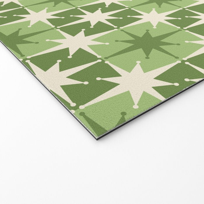 Mid Century Modern Atomic Stars Retro Checkered Starburst Pattern Sage Olive Green Welcome Mat Gallery Image 2