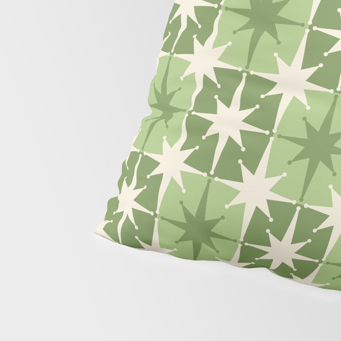 Mid Century Modern Atomic Stars Retro Checkered Starburst Pattern Sage Olive Green Pillow Sham Gallery Image 4