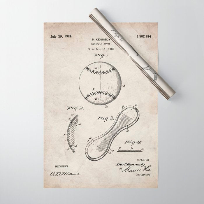 Baseball Patent - Softball Art - Antique Wrapping Paper Gallery Image 1