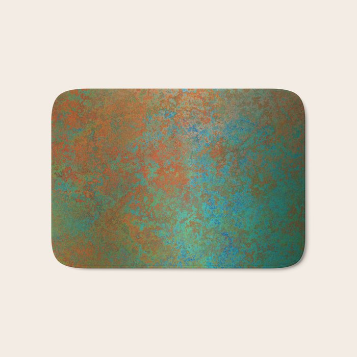 Vintage Teal and Copper Rust Bath Mat Gallery Image 1