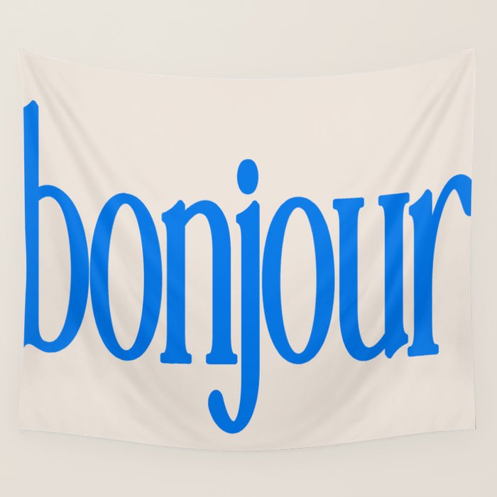 Bold Bonjour French Greeting Typography Wall Tapestry Gallery Image 4