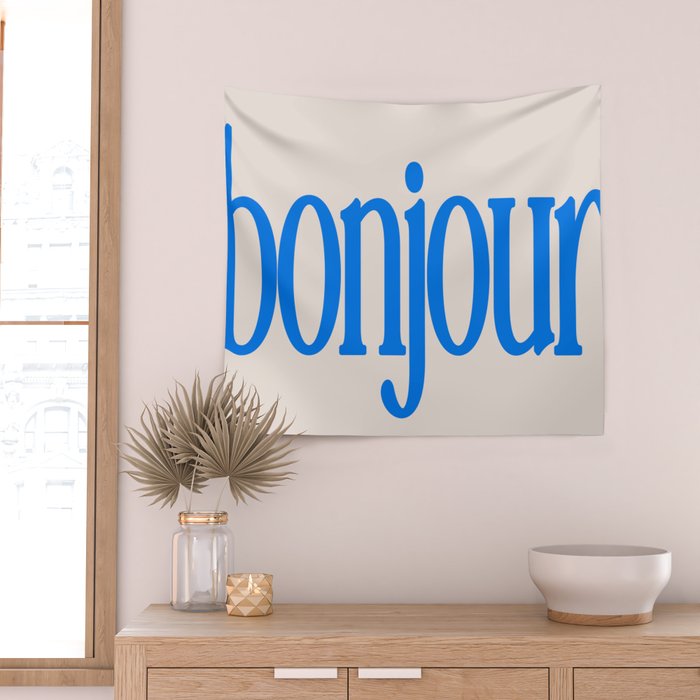 Bold Bonjour French Greeting Typography Wall Tapestry Gallery Image 2