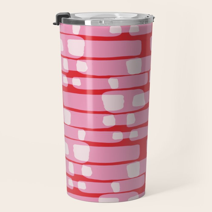 Cherry red and pink Geometric  Travel Mug Gallery Image 3